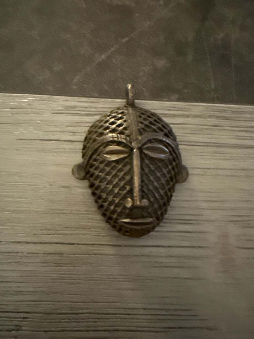Vintage African Mesh Netted Tribal Mask Brass Pendant for necklace